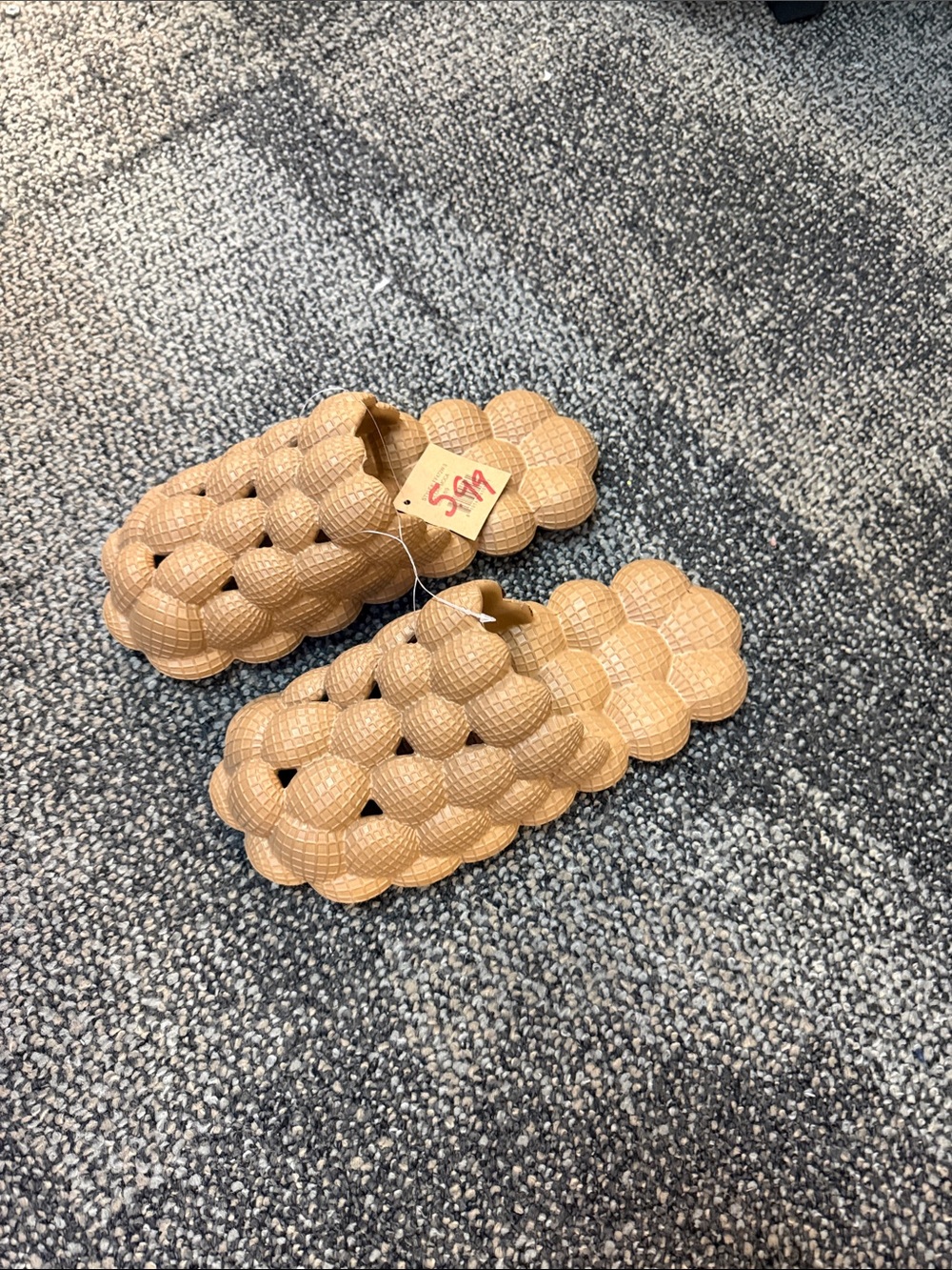 Woven Bubble Slide Sandals in Tan